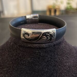 Invicta Care Foundation Black Silicone Silver Tone Enamel Bracelet 5/8" Wide​​